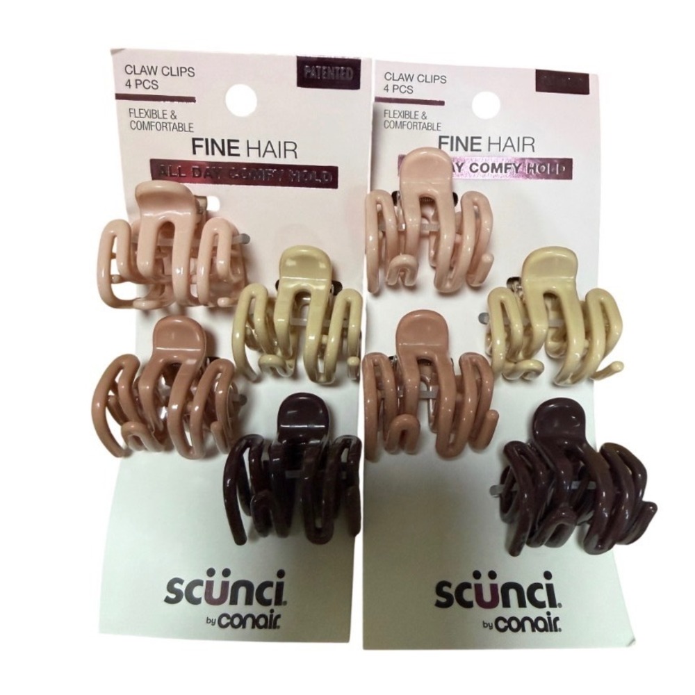 NEW scünci Mini Flexi Claw Clips designed for fine hair 2 packs neutral colors